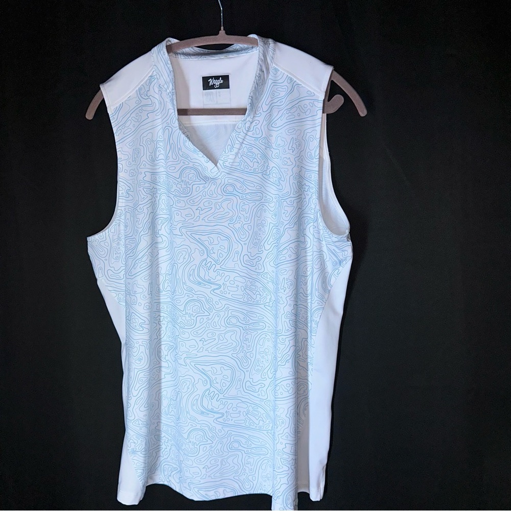 Waggle Abstract Sleeveless Golf Shirt Size 2XL White Blue Stretch Lightweight